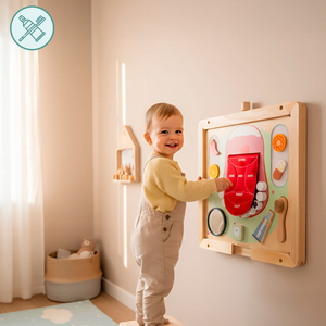 Koka Montessori mācību tāfele Mazais zobārsts - zobu birste, zobu pasta, izņemami zobi, spogulis, ēdiens, mācību garšas