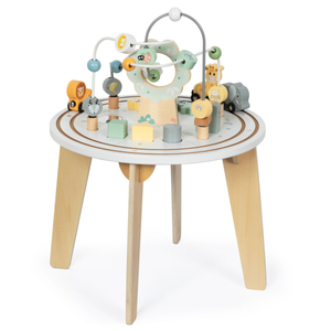 Koka apaļš izglītojošs galds ar magnētisko vilcieniņu un pērlīšu palaišanas ierīci