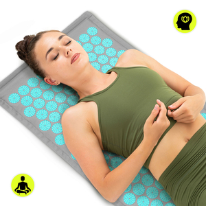 EKO lina akupresūras paklājiņš ar kokosriekstu šķiedru un griķu spilvenu – 68 cm HyperMotion pelēks-minētīgs