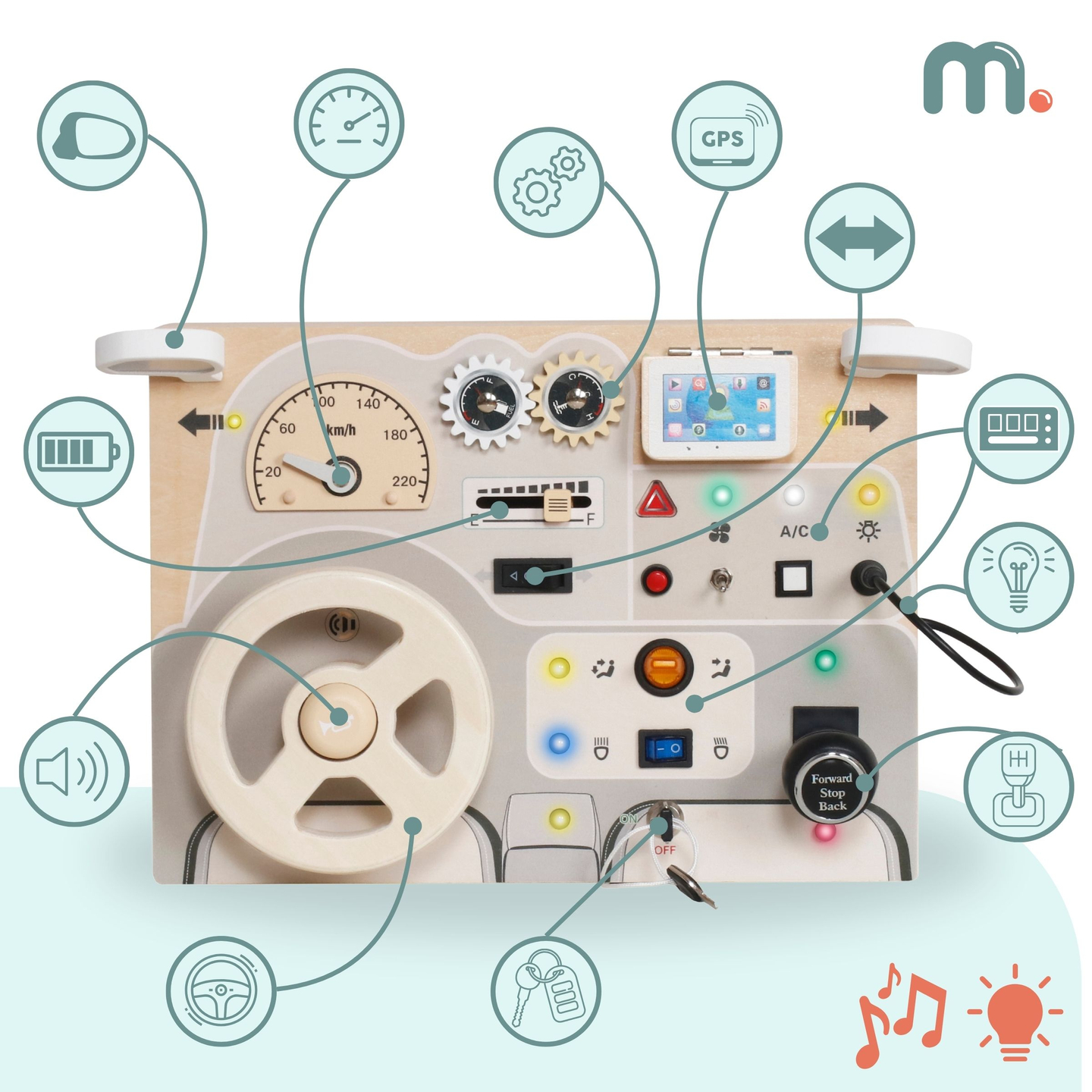 Montessori koka spēļu dēlis maziem bērniem - automašīnas instrumentu panelis
