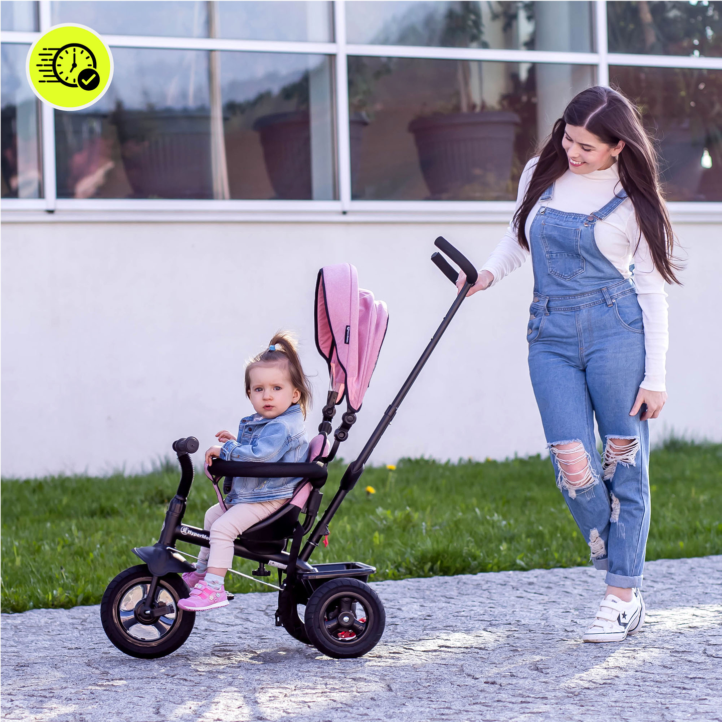 Tricikls bērniem no 1 līdz 4 gadiem - TOBI FREY - rozā krāsā - grozāms - sūkņa riteņi + stūmējs